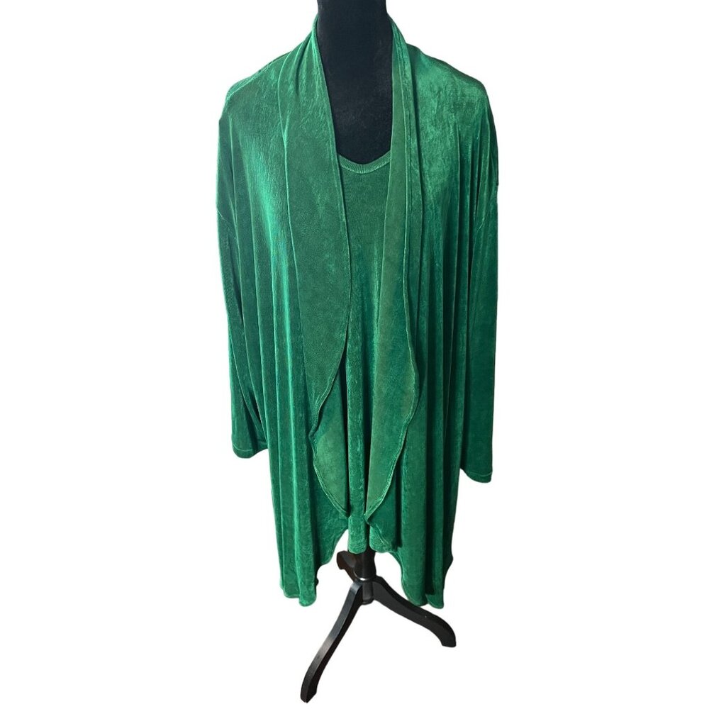Plus By Peggy Lutz Green Textured‎ Slinky Cardigan Short Sleeve Top Set 18/20